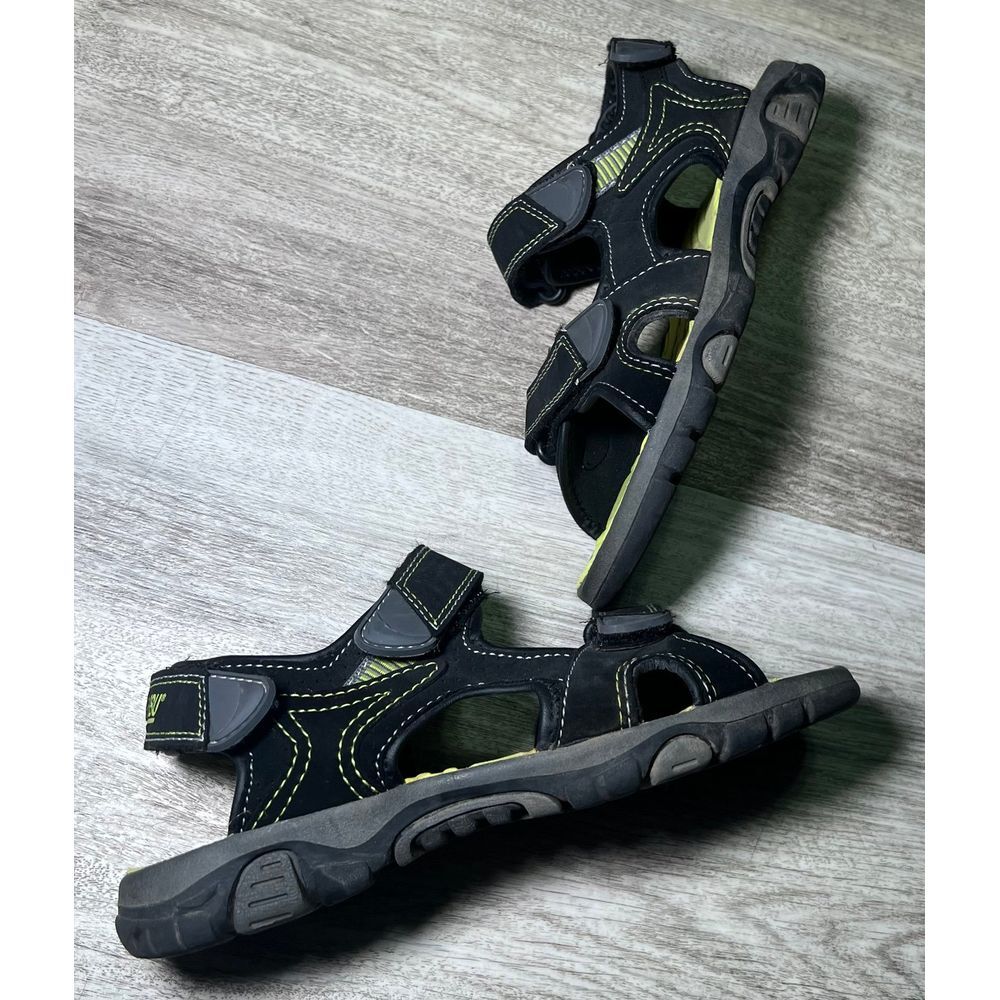 Khombu Sport Sandals 3 Luke Black Green‎ Faux Leather Outdoor Hook & Loop